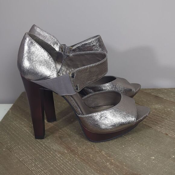 Metallic leather strappy platform heel sandals Aldo pewter - Picture 3 of 7